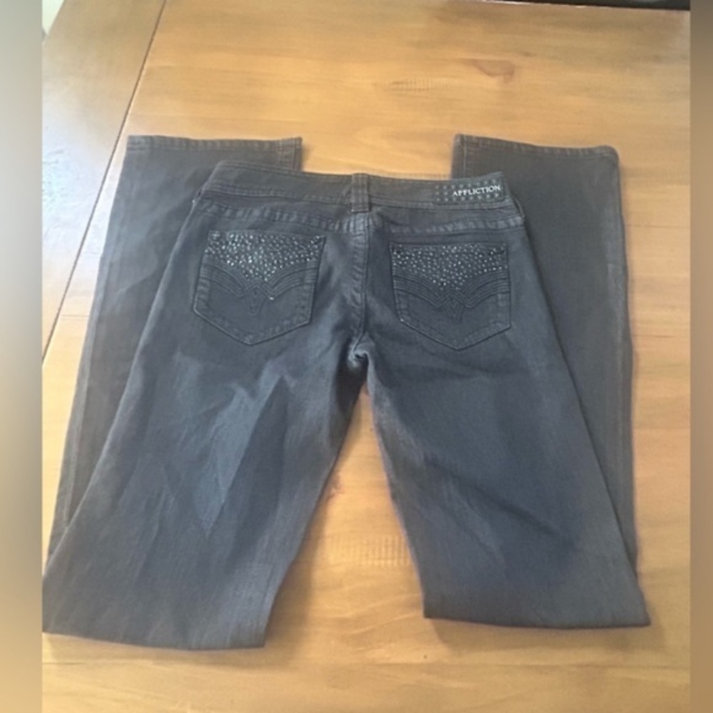 NWT Affliction Jade Faded Black Rhinestone Bootcut Jeans